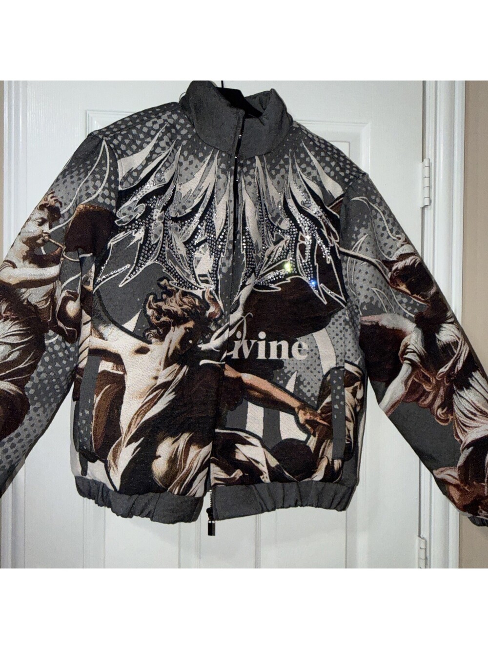 RBL by Rebel Minds Men's Graphic Print rhinestones Puffer Jacket XL Logo